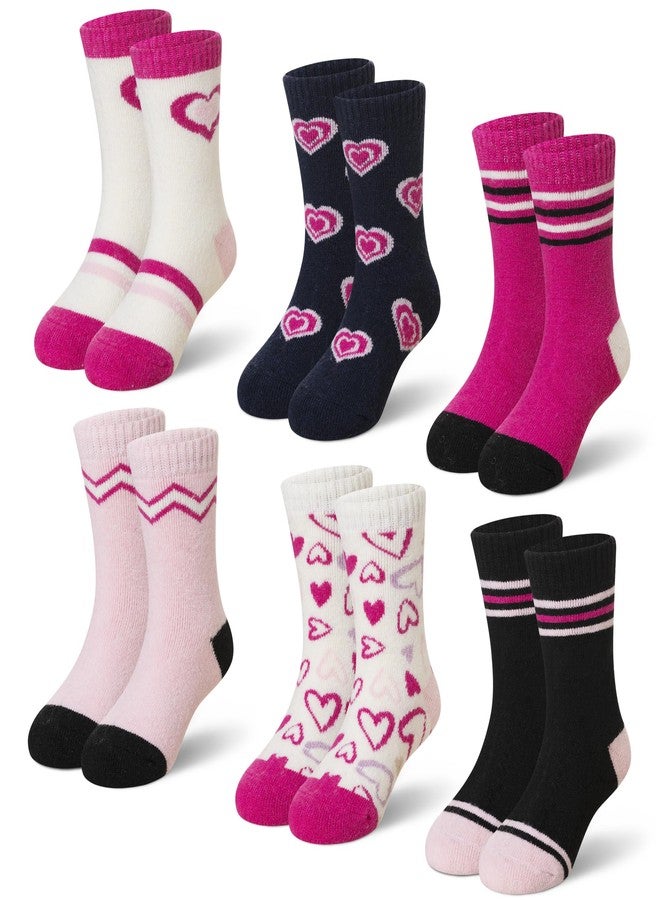 Eyean Kids Merino Wool Socks Boys Girls Thermal Winter Hiking Warm Thick Boot Cozy Toddler Crew Socks 6 Pairs (4-7 Years, Heart Stripe) - Image 1